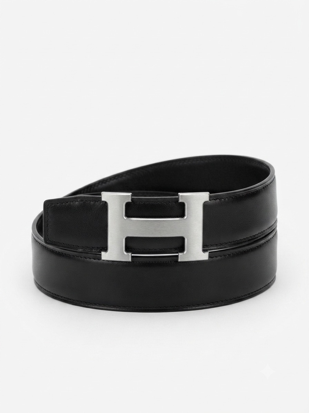 Hermes Black Leather Belt with Silver H Buckle 100 Authentic 32 inches
